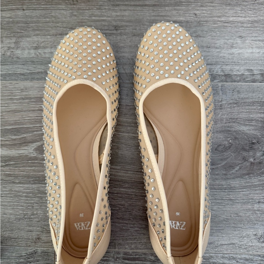 NWOT Zara Mesh and silver studded flats